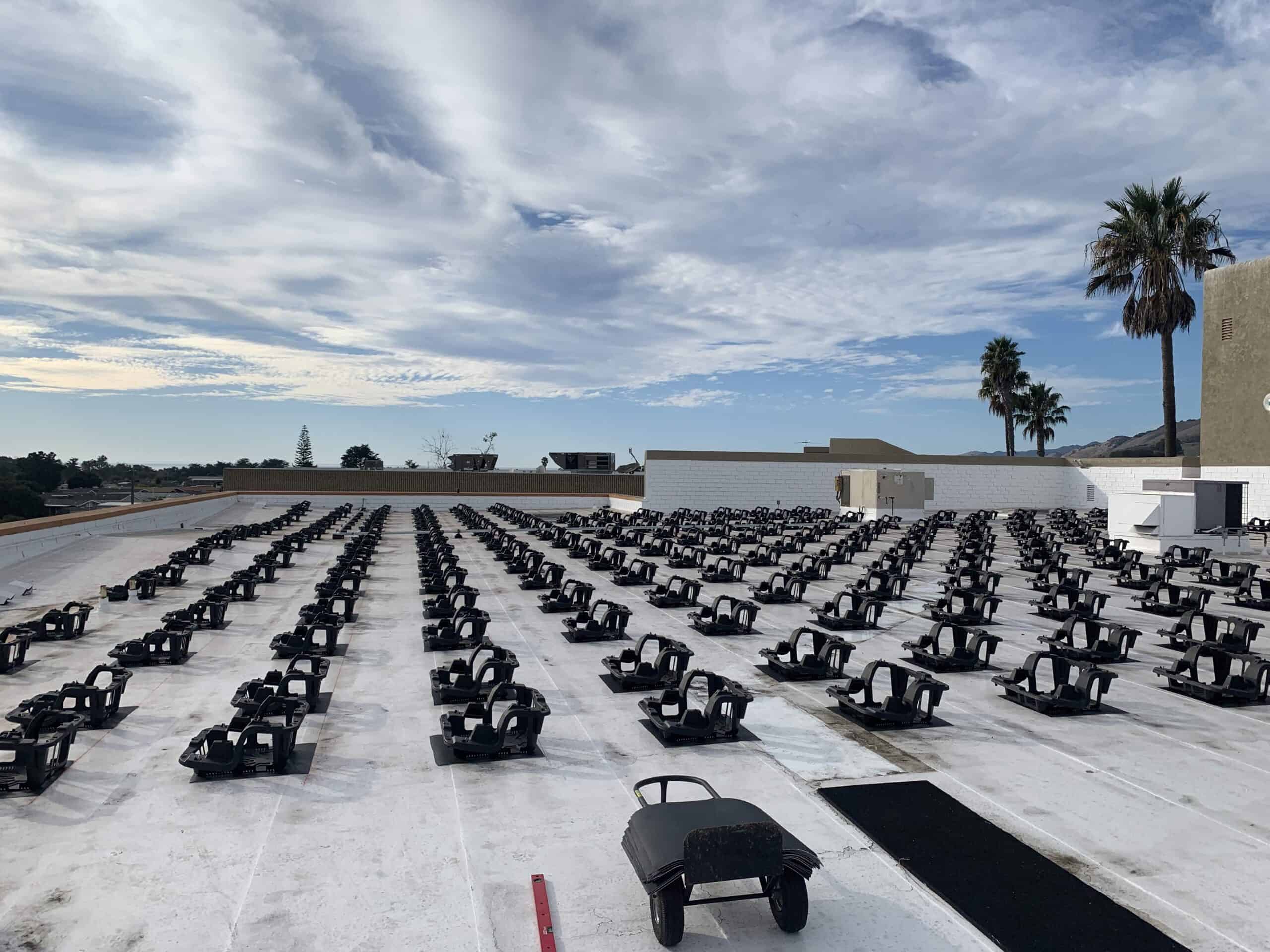 bucket racking system for commercial solar on a rooftop